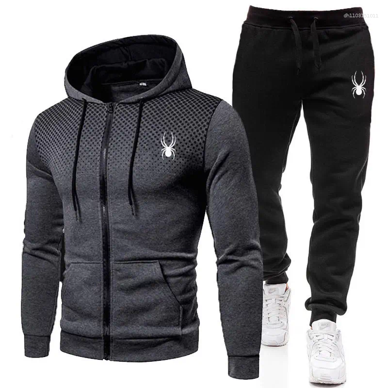 Men's Tracksuits Spring And Autumn Set Casual Sportswear Printed Hooded Zipper Jacket Trousers Two-piece Fashion Clothing