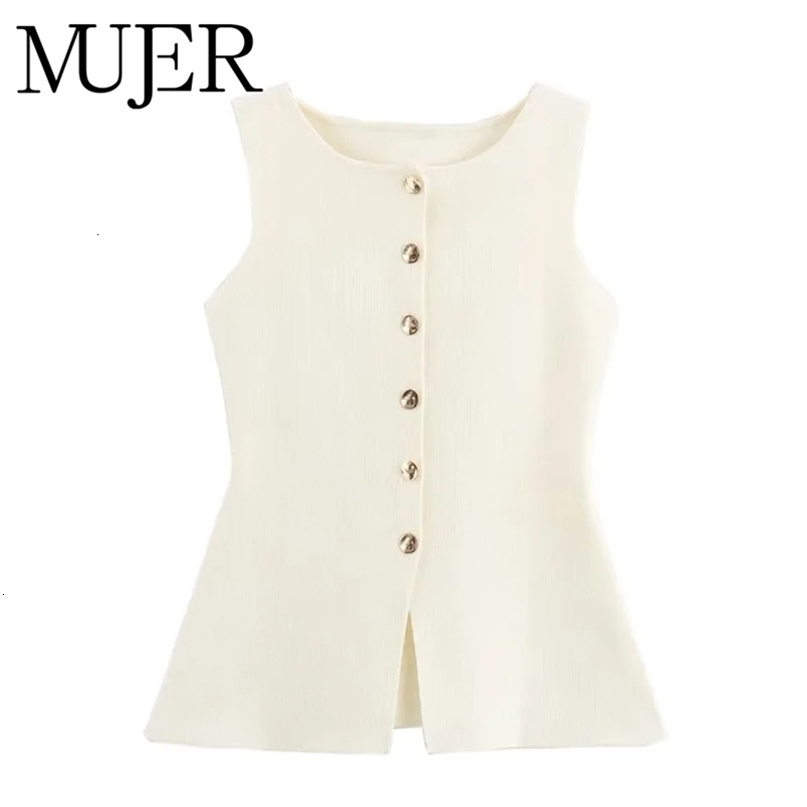 Mujer 2025 femme gilet en tricot top top femelle bouton sans manches gilets pour les femmes en tricot d'été