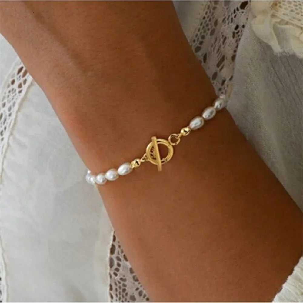 Imitation Pearl OT Clasp Bracelet for Wen Gold Color Bread Bangle Silver Color Chain New in Designer Fashion Jewelry X250922