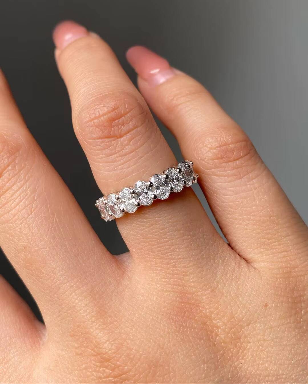 Custom 14k 18k Gold 32mm Oval Cut Lab Diamond Wedding Eternity Engagement Ring with Lab Grown Diamond Ring