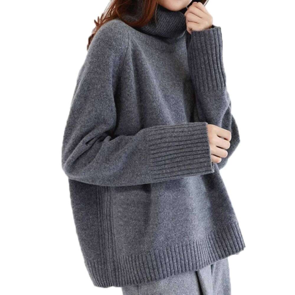 European And American Style High-End Pullover Turtleneck 100 Pure Cashmere Women's Loose Thick Knit Wool Base Sweater