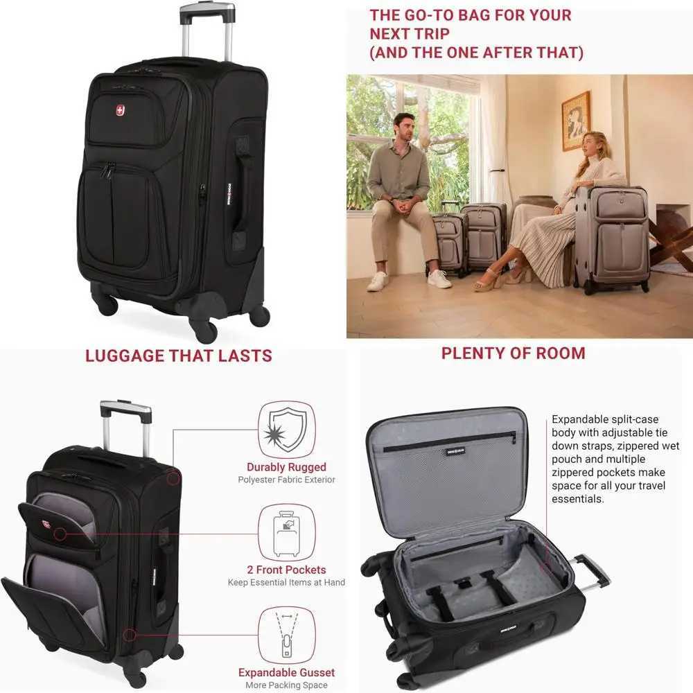 SwissGear Sion Expandable Softshell Luggage Black 21Inch CarryOn SuitcaseXJ250922-image-1076246554