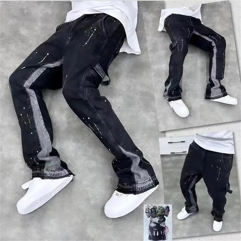 Trendy High Street Mens Jeans Loose Fit Straight Leg Casual Drag Trousers American Style Vintage Vibe Micro Flare250922ww