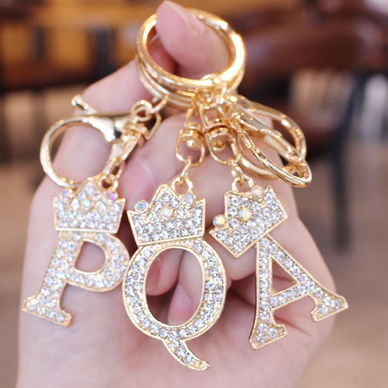 26 Lettre initiale Réthine porte-clés pour femmes charme Crystal couronne d'or plaquette clés sac à anneau de voiture