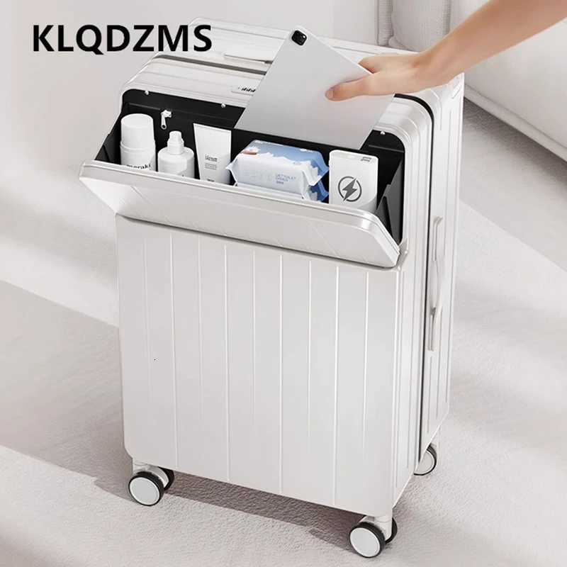 KLQDZMS 26 Inch Laptop Luggage USB Charging Boarding Case ABSPC 24 Front Opening Trolley Case 2022Womens Cabin SuitcaseXJ250922-image-1076246571