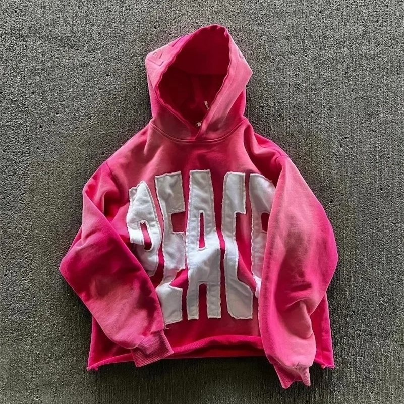High Street Trend Vintage Alphabet Embroidery Hoodie for Men Y2k Goth Harajuku Fashion Coat Couple Casual Loose Sweatshirt 250920