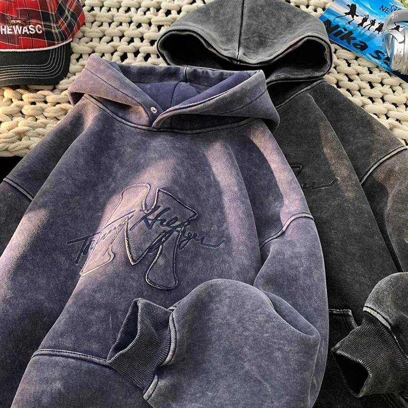 Sweat-shirt à capuche lavé rétro pour hommes 2025 Automne Street Street Sweat Hoodie Lettres Broderie