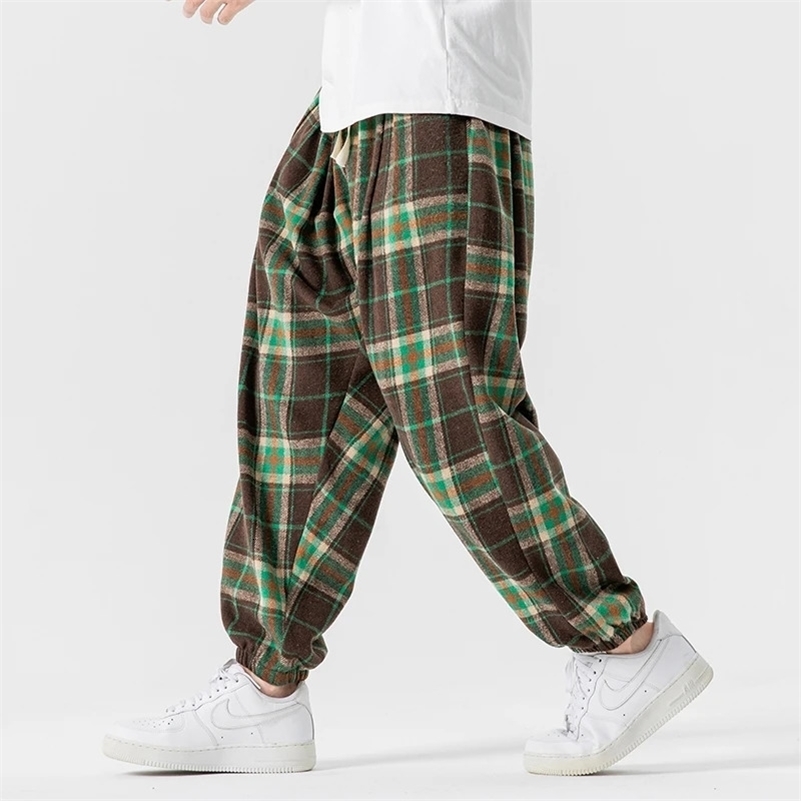 Retro Plaid Pants Men Fashion Fleece Pants Male Elastic Waist Thicken Casual Harajuku Style Sweatpants Mens Baggy Loose Trousers 250920