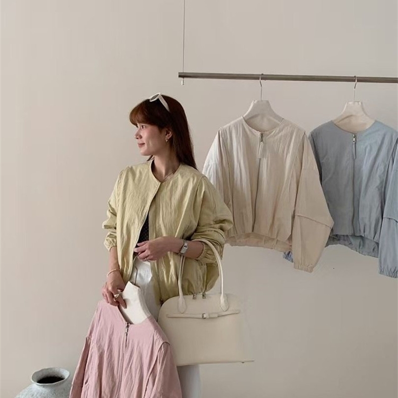 Korean Style Solid Color Womens Coat Loose High Street Spring Bomber Jacket Coat Womens Fashion Clothing250920