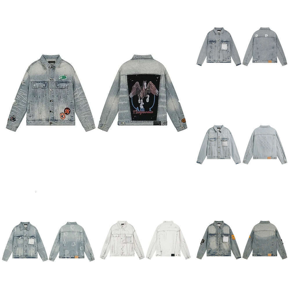 Hot sale Designer Jacket PurBrand Mens Retro Denim Jacket American Street Hip-Hop Hole Patch Rhinestone Casual Baggy Mens Womens Spring Autumn Jeans