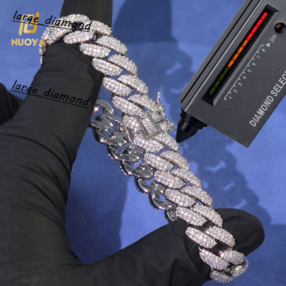 New Style 12mm 925 Silver Iced Out Diamond Cuban Chain Bracelet Hip Hop Fine Jewelry Bling Moissanite Bracelet for Women