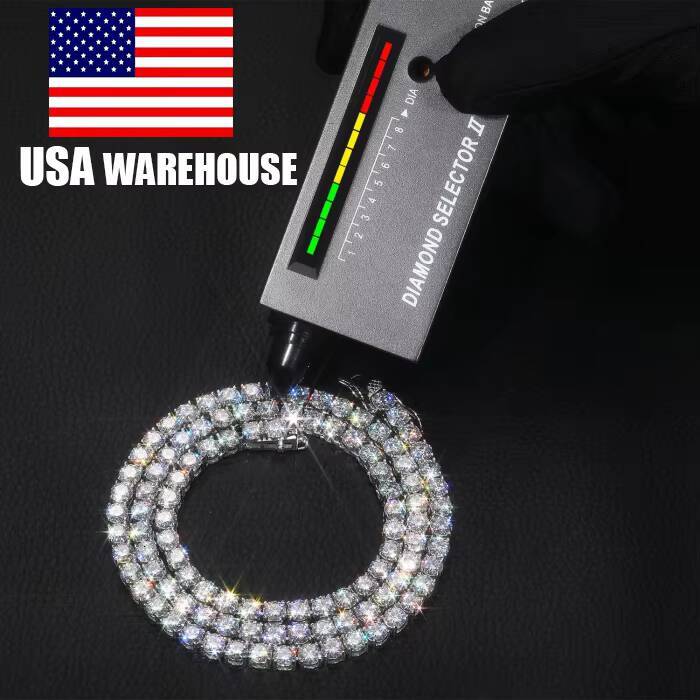 USA Warehouse Wholesale 2mm6mm VVS Moissanite Tennis Chain 925 Sterling Silver Men Women Fine Jewelry Tennis Necklace