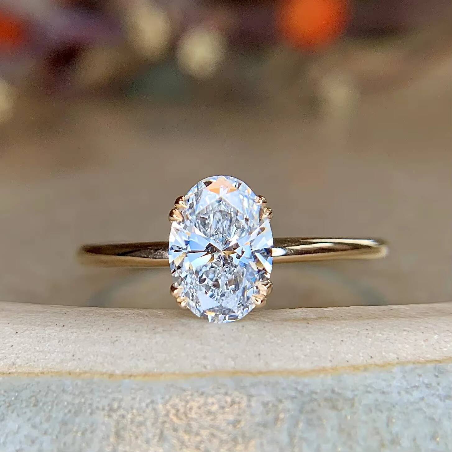 Provence 05CT 1CT 15CT 2CT OVAL CUT LAB LAB PLUS GRAMNES Anneaux de diamant DVS1 Diamond Solitaire Anneau de fiançailles Double Claws