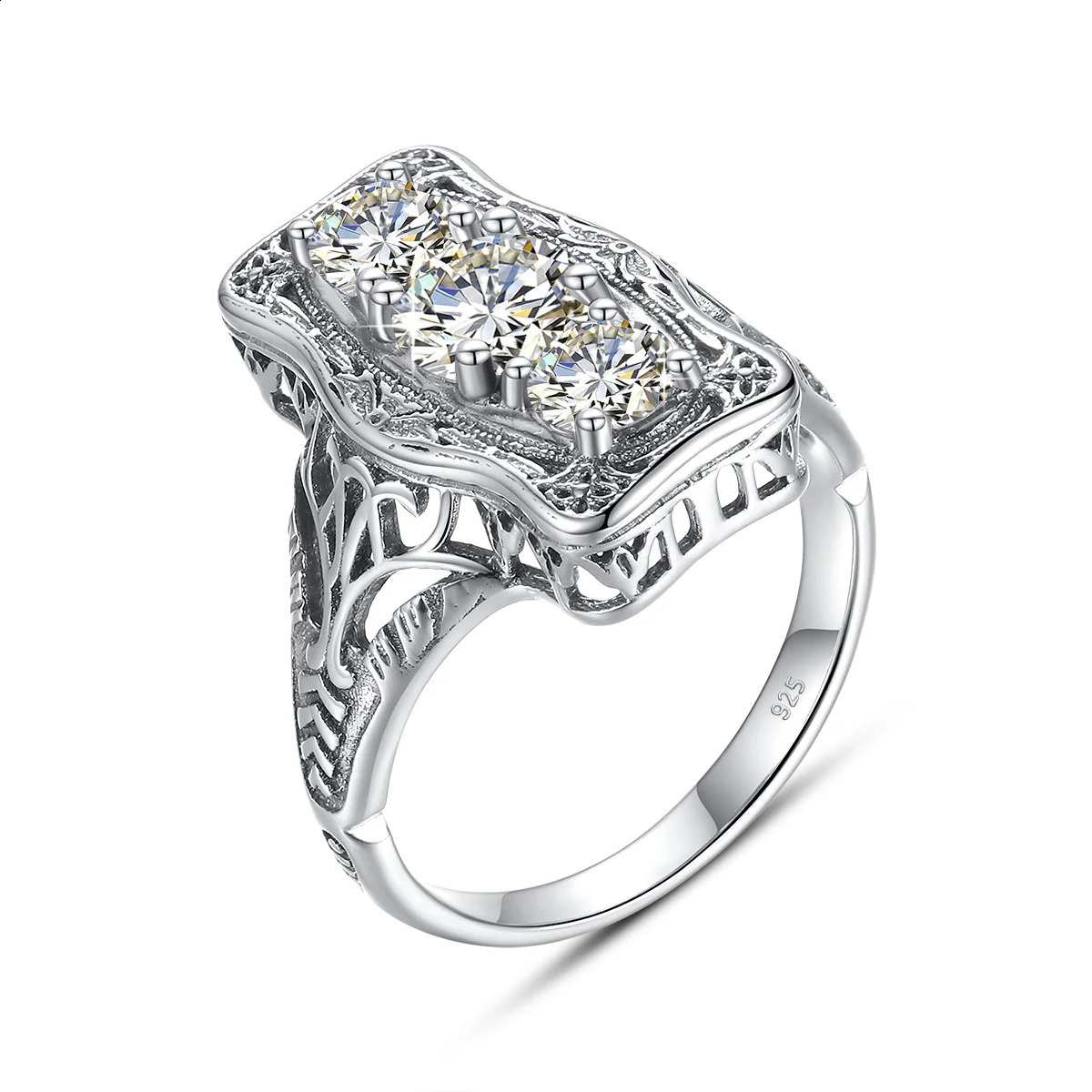 Szjinao Unique 3 Stone Ring With Certficiate 100 Sterling Silver 925 Engagement Jewelry For Women Pass Diamond Test 250920