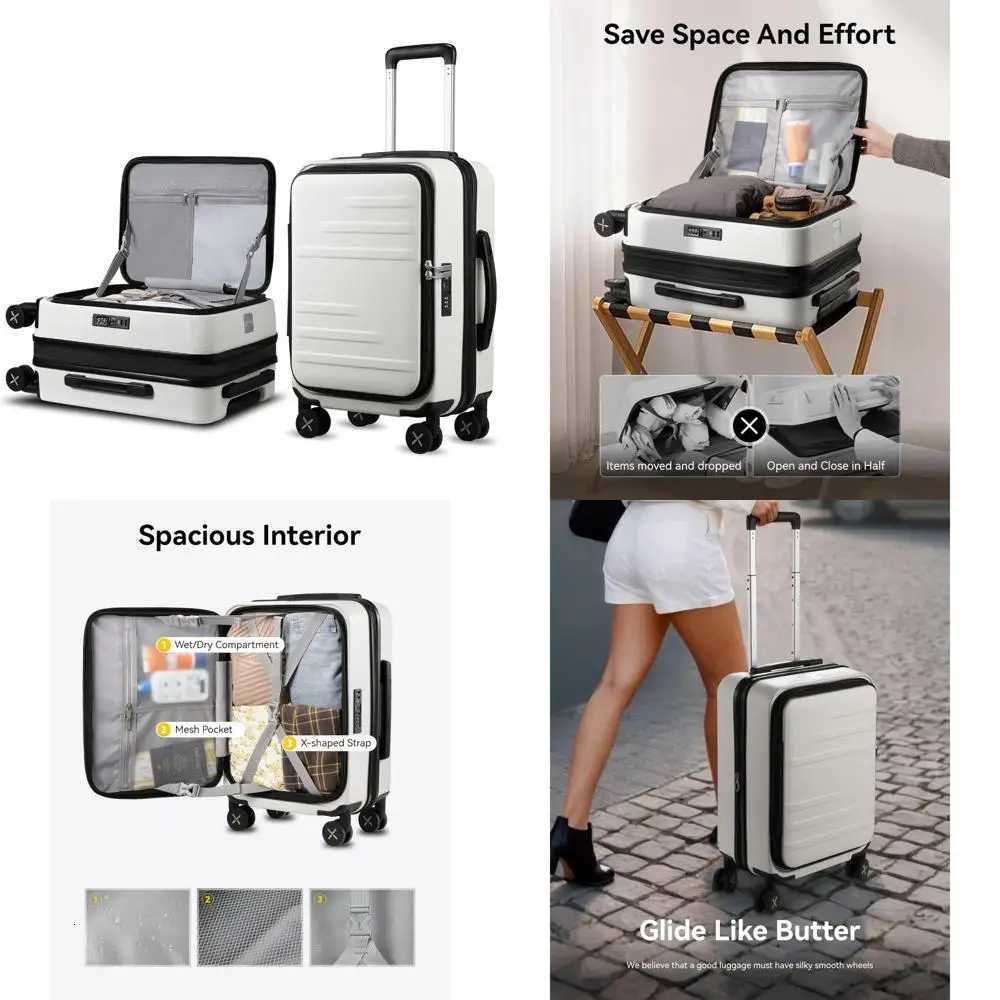 FrontOpening Expandable Polycarbonate Hard Shell Luggage Suitcase with Wheels for Travel WhiteXJ250922-image-1076246469
