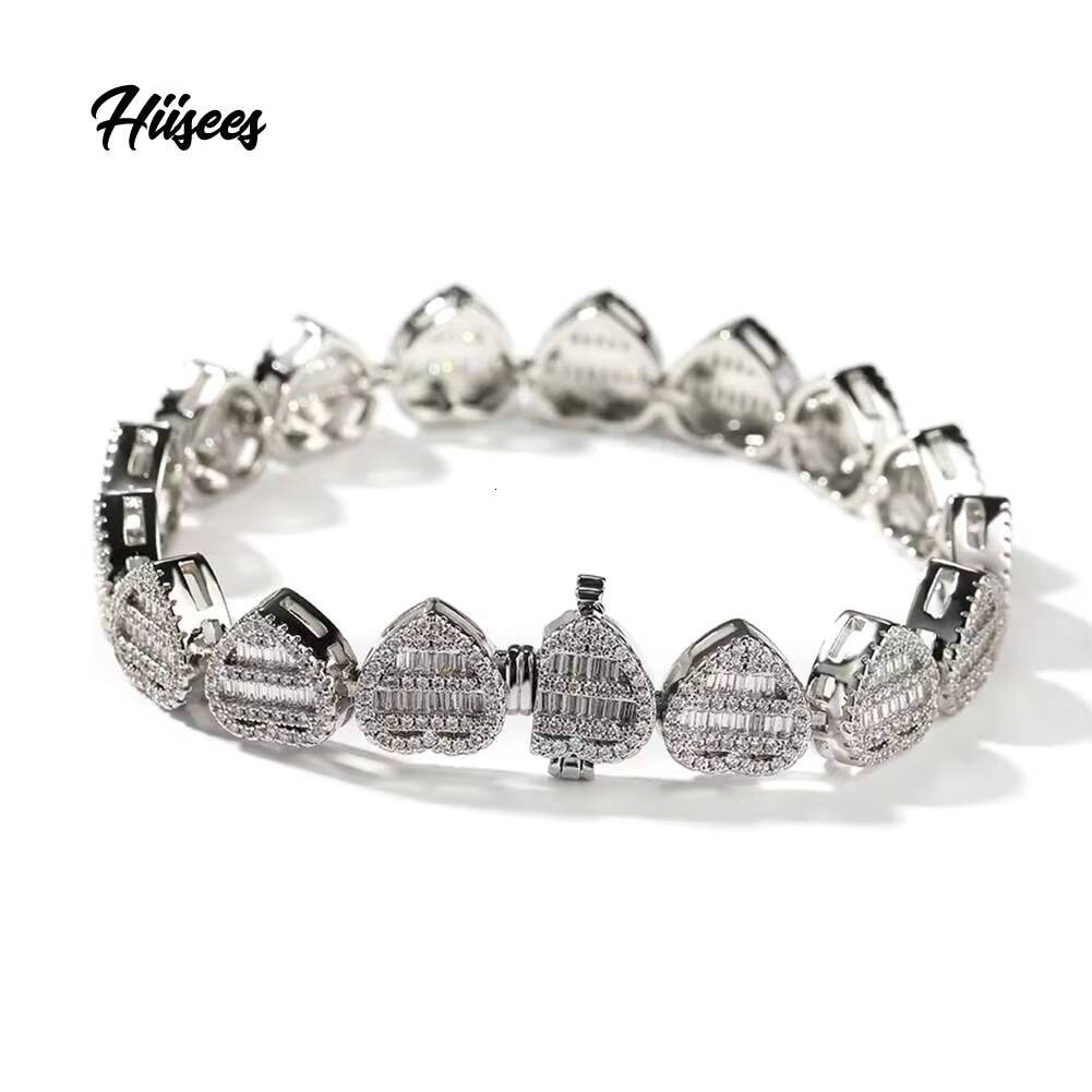 2023 Baguette de haute qualité CZ Bracelet coeur 18k Bijoux en argent plaqué or Iced Out Women Men Unisexe Bracelet Bracelet