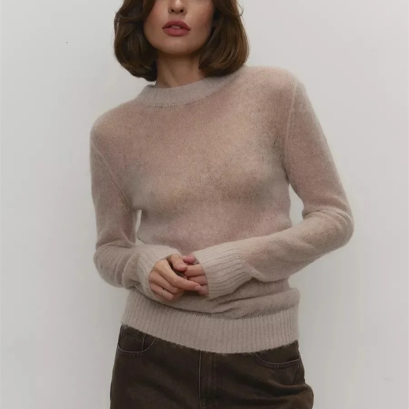 Wolfeel Summer Autumn Elegant Slim Fit Sweater Womens Jumpers Casual Chic Round Neck Long Sleeved Fashion Loose Pullovers 250920