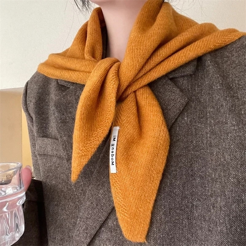 Winter Korea Knitted Triangle Scarf Wool Warm Shawl Scarf Women Neck Protection Smallscarf Cashmere Scarf 250920