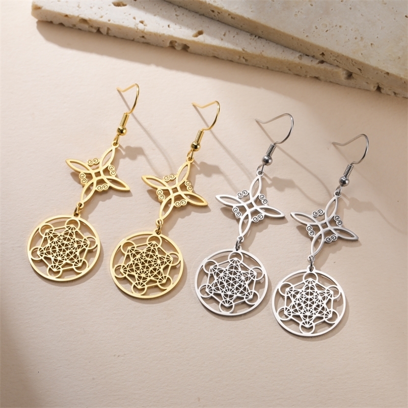 Amulet Witch Knot Metatron Cube Drop Boucle d'oreille pour femmes en acier inoxydable boucles d'oreilles Double protection bijoux Gift Y250920
