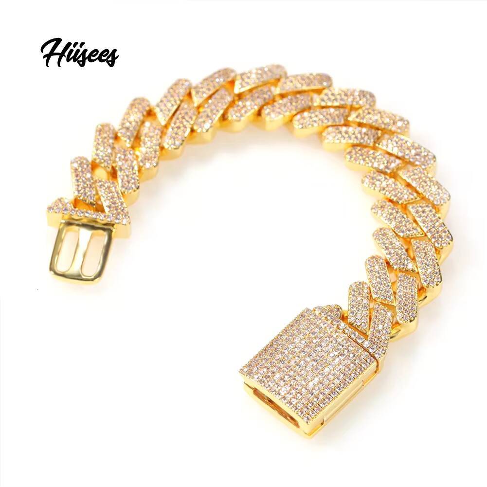 20 ans d'usine 18 km plaqué 18 mm chaîne de liaison cubaine Miss you bracelet glacé bijoux de bracelet pour hommes pavés en zircone cubique
