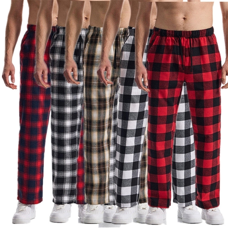 Mens Plaid Pants Black Red Fashion Homme Daily Casual Loose Trousers 250920
