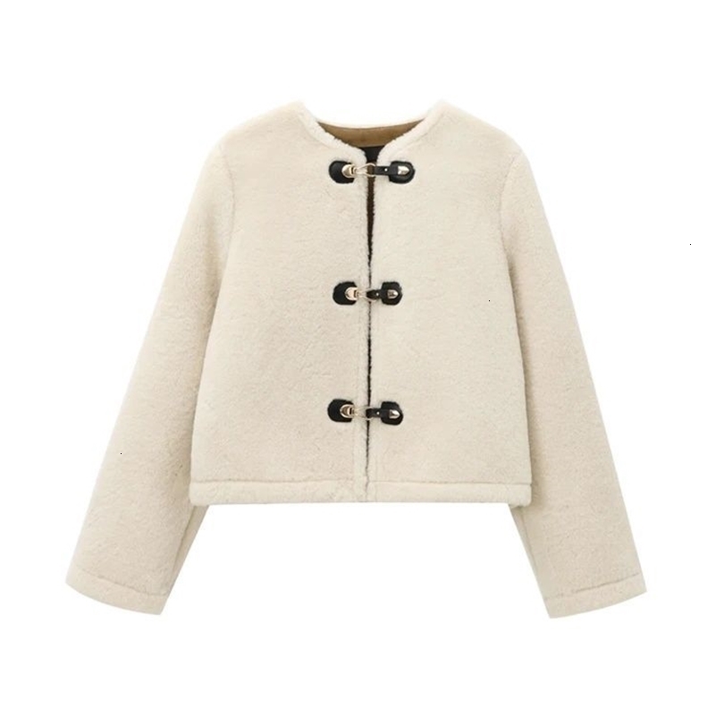 Trzathick Veste en fausse fourrure chaude pour les femmes manches longues à manches basses basculières femelles extérieur chic tops mode 250920