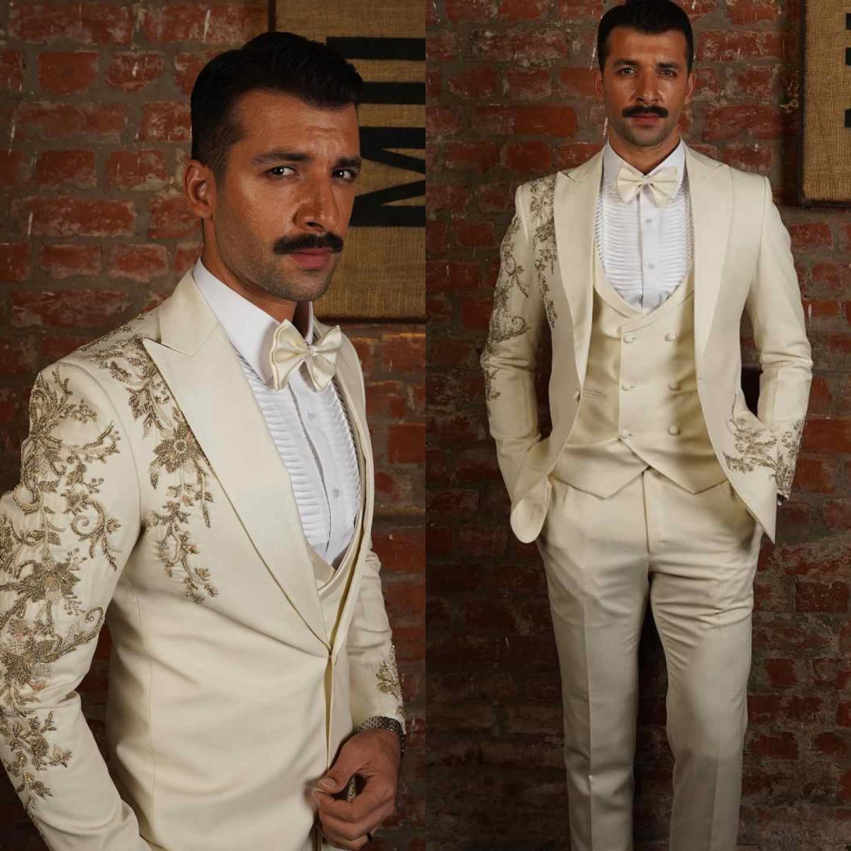 Fashion 3 pièces Men Costumes Pépel Pape à un bouton Smoking Smoking Per perles Appliques Pantalons Ensembles de mariage Fit Classic Tenues perso