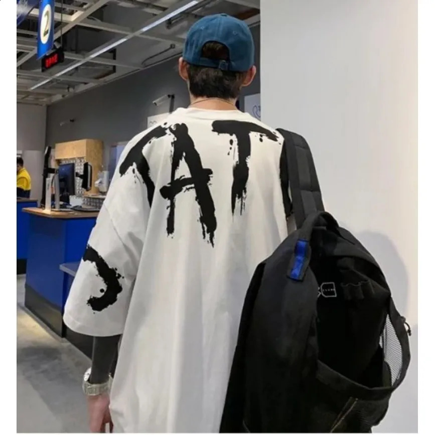 Plus Size M8XL Wearable 130KGKorean Loose Fitting Fashionable Trend American Vintage Letter TAT Expression Print Tshirt 250920