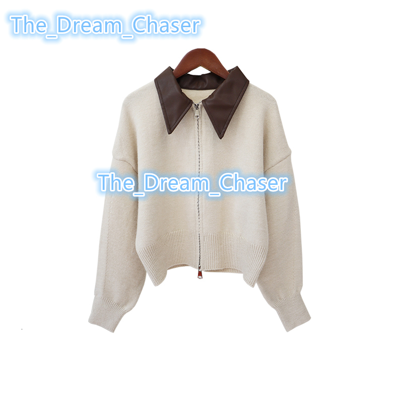 Nouveau collier en cuir patchwork cardigan tricot en tricot pour femmes pull double conception de pull lâche manteau