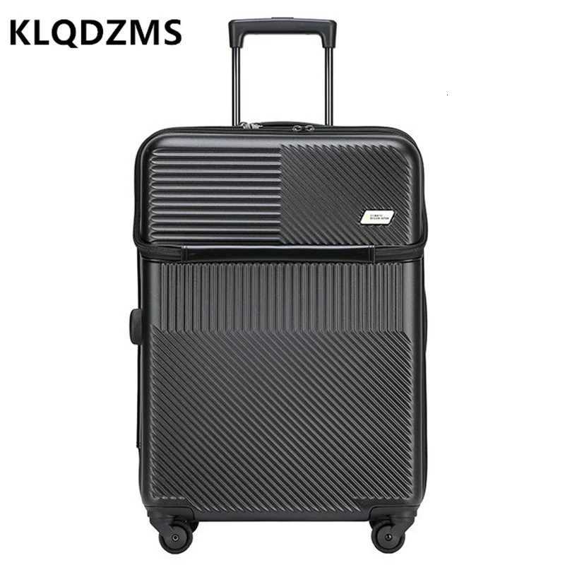 KLQDZMS 2024Inch High Quality Luggage Front Opening Boarding Case Laptop Trolley Case ABS PC Carryon Travel SuitcaseXJ250922-image-1076246685