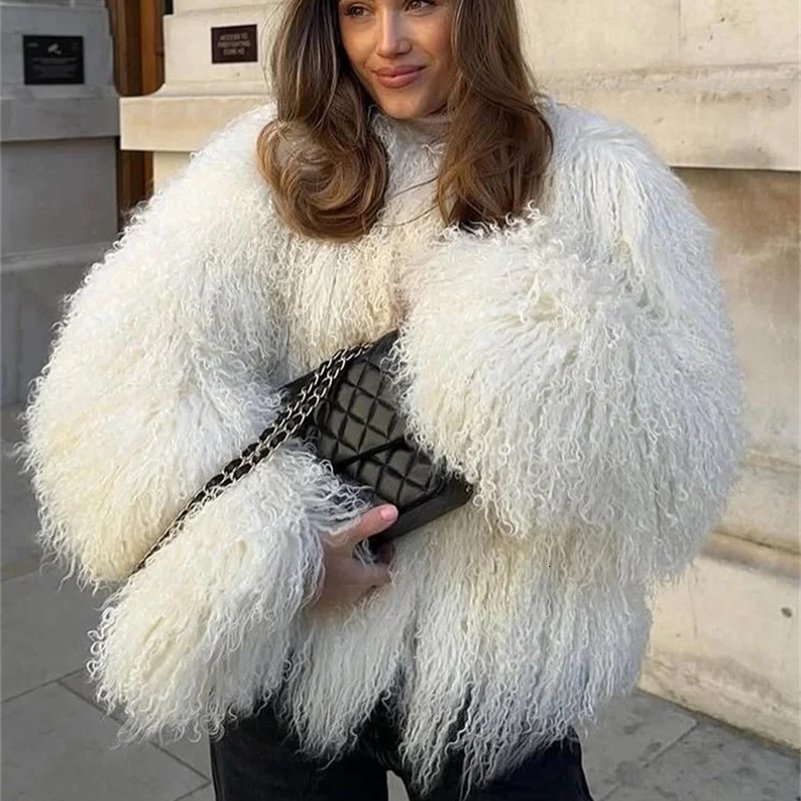 Tossy Female Fluffy Faux Fox Fur Jacket Overcoat Winter Loose Long Sleeve High Waist Patchwork Coat Womens Outwear 2025 250920