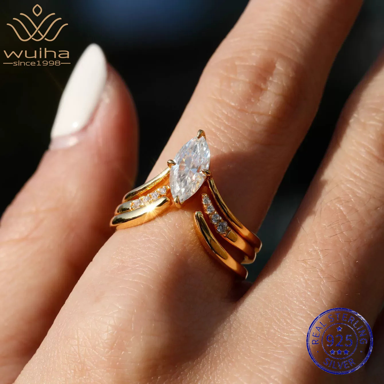WUIHA 925 Sterling Silver Maruquise Cut D Color GRA Real Diamonds Wedding Engagement Ring Set Pass Test Fine Jewelry 250920