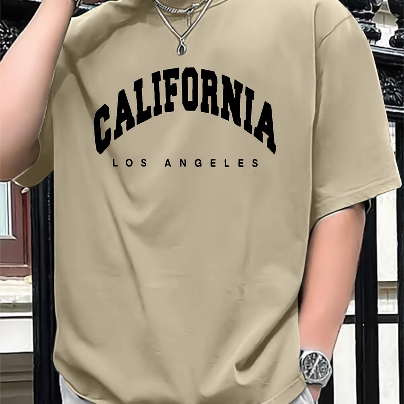 Summer mens 100 pure cotton casual loose fit plus CALIFORNIA printed sports comfortable round neck short sleeved Tshirt top y250921