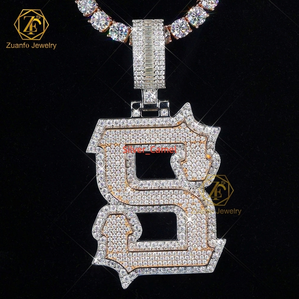 Hip Hop 925 Sliver Moissanite Pendant Iced Out Pass Diamond Test Custom Moissanite Pendant Letter