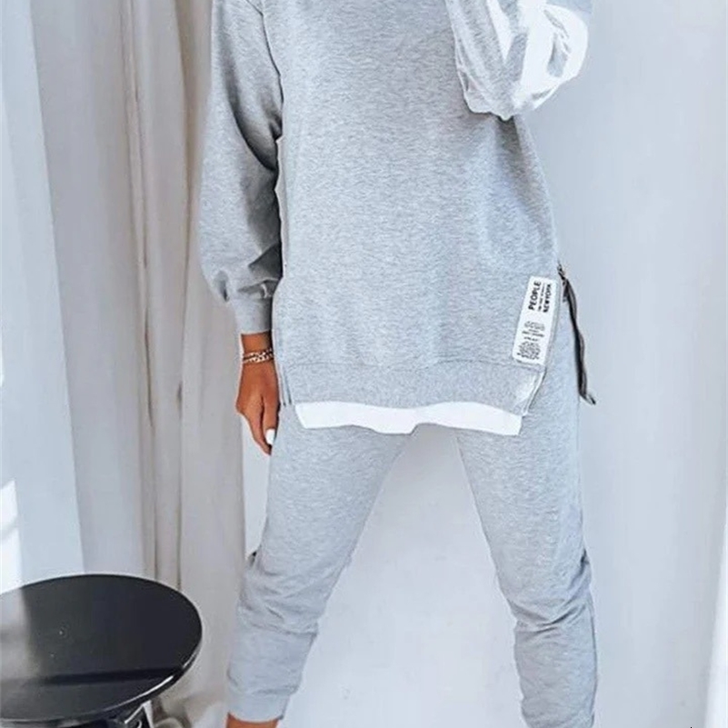 Autumn Patchwork Loose Two Piece Set Womens Fashion Long Sleeve Pullover Suit Casual Hoodie Sports Pencil Pants Outfits 250920