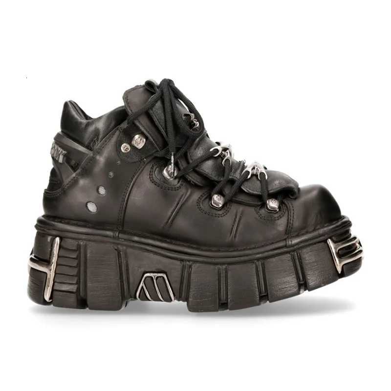 2025 Plateforme de métal lourd inspiré des célébrités Femmes Punk Punk Small Leather Chaussures Gothic Dark Motorcycle Boots Fashion W250922