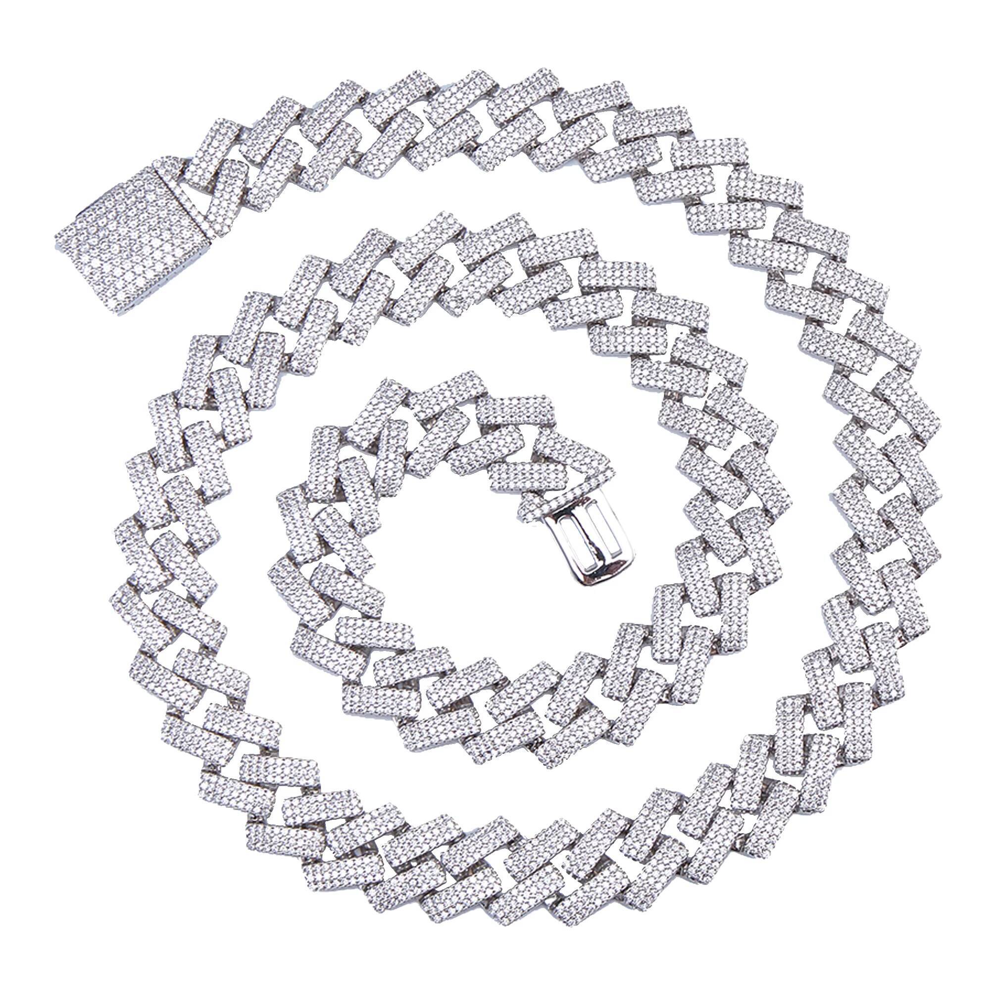 Miami Cuban Link Chain VVS Men Iced Hiphop Bracelet Necklace 14mm Moissanite Zircon 14k 18k Unisex Gold Plated Silver Brass