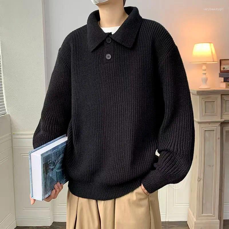 Men's Sweaters Autumn And Winter Lapel Sweater Loose Trendy Hong Kong Style Versatile Long Sleeved Solid Color Top Jack