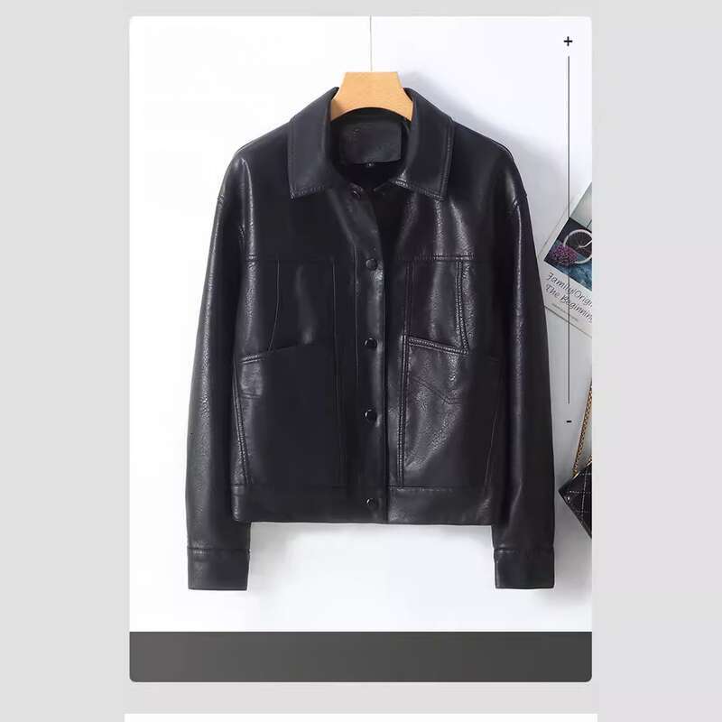 Style nouvelle veste pour femmes manteau en cuir court avec collier de remin-down à la mode slim