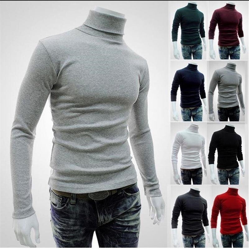 Pull de mode Men Couleur solide à manches longues Pull à col roulé à manches longues à manches à manches en tricot en tricot de chouchis