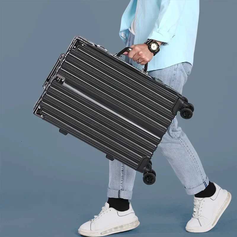 Trolley Luggage Aluminum Frame Rolling Luggage Case 20 22 24 26 inch Travel Suitcase on Wheels Combination Lock Carry on LuggageXJ250922-image-1076242891