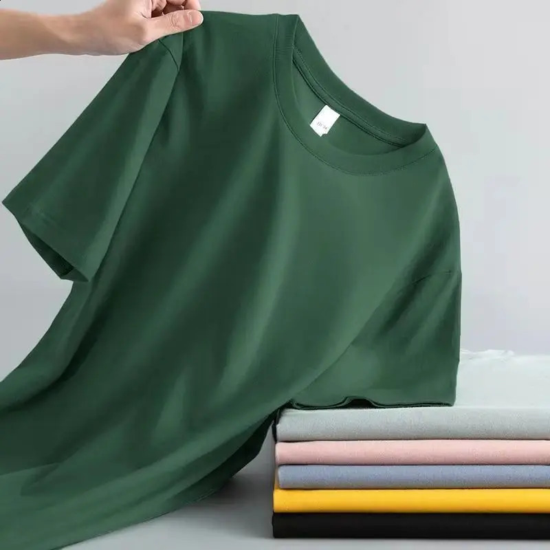 100 Pure Cotton Round Neck Short Sleeved Tshirt for Men and Womens Summer Versatile Loose Solid Color Mens Tshirt 250920