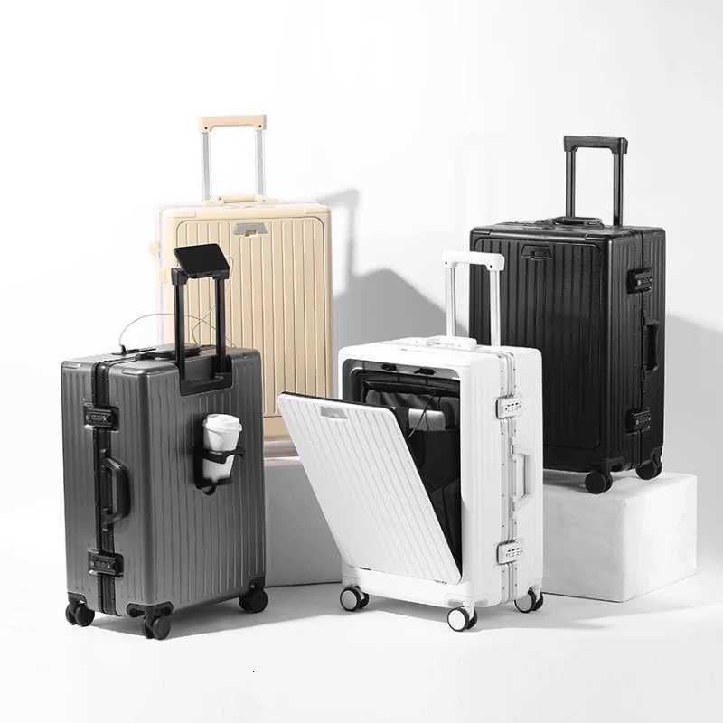 Aluminum Alloy Frame Suitcase CarryOn Trolley Case Independent Front Compartment MultiFunctional Suitcase 20 24 InchesXJ250922-image-1076243040