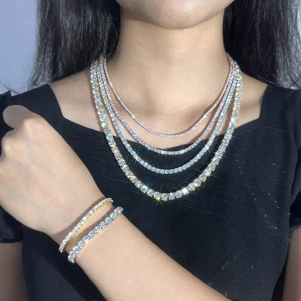 Hot Selling 925 VVS Moissanite Diamond Tennis Chain Bracelet Necklace Iced Out 2mm 3mm 4mm 5mm 65mm Sizes Available for Gift