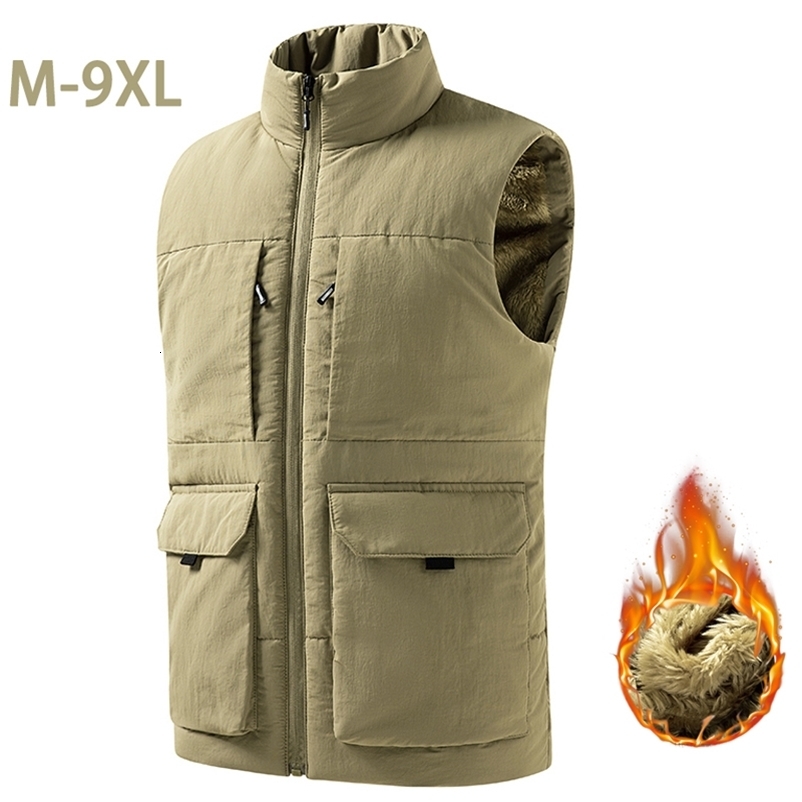 8XL Mens Vest Jacket Plus Size Fleece Linded Coat Big Tall Thick Warm Winter Parkas Hiking Camping Outdoor Cargo y250920
