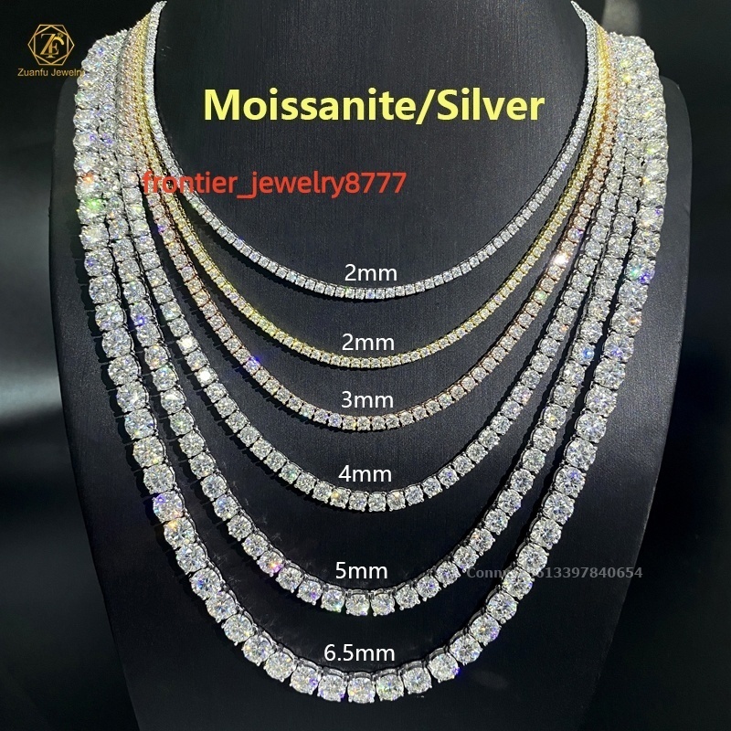Wholesale 925 Silver 10k 14k 18k Gold Plated Diamond Tennis Chain 2mm 3mm 4mm 5mm Vvs Moissanite Tennis Necklace