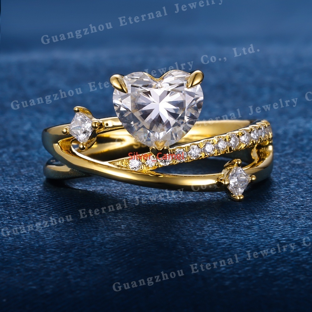Custom Womens IGI HPHT CVD Heart Cut Lab Grown Diamond Fine S925 Silver 10K 14K 18K Yellow Solid Gold Engagement Band Ring