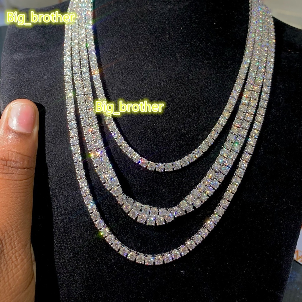 Wholesale Factory Price 3MM 4MM Hip Hop Iced Out VVS Moissanite 925 Silver Tennis Chain Necklace