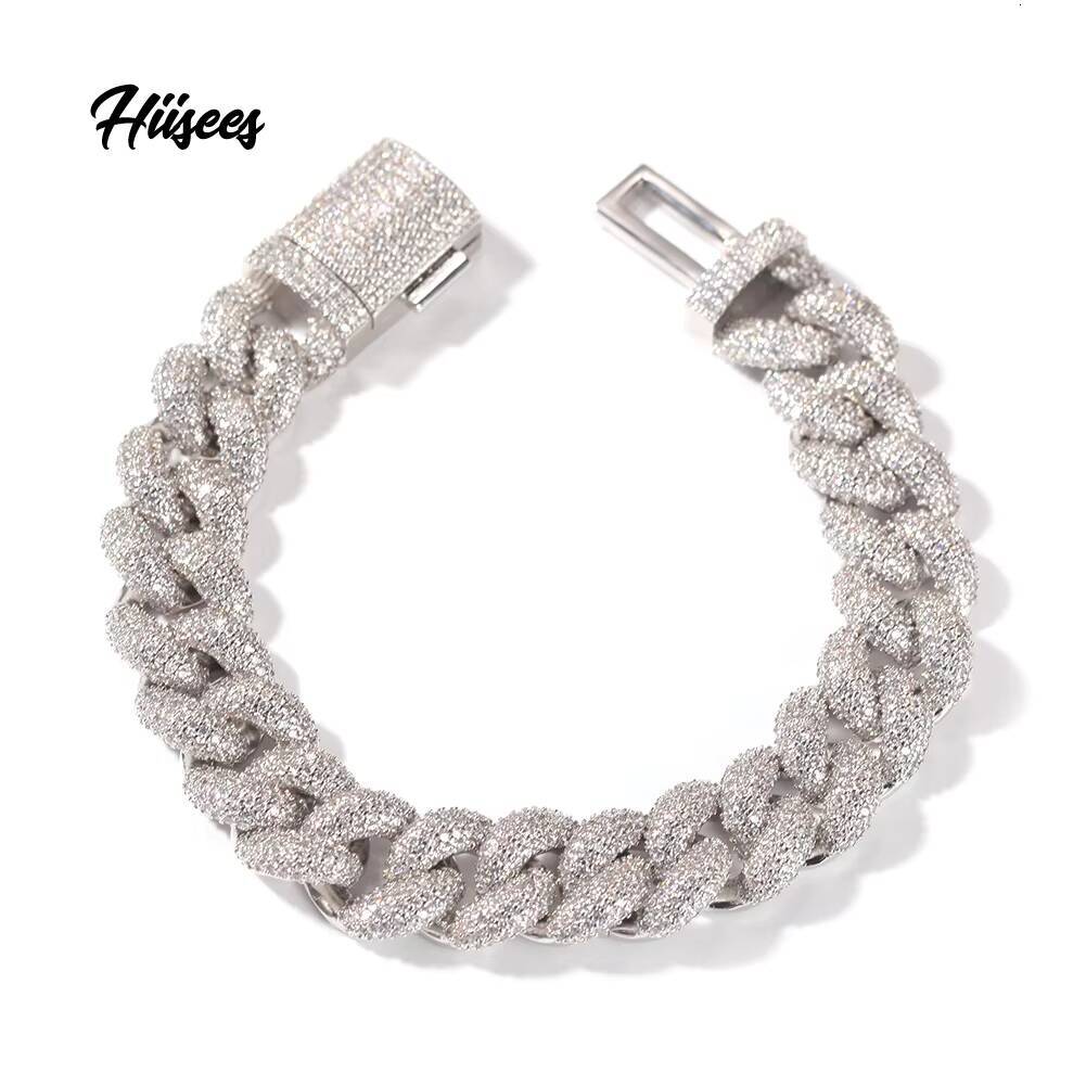 Bracelet de chaîne de diamant pour hommes de 14 mm Bracelet des chaînes de liaison cubaine glacée Bracelet pour les femmes bijoux gratuits ternis