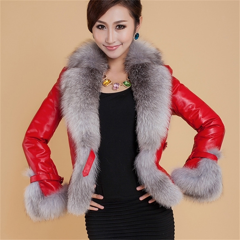Winter Leather Jacket Women Coat Faux Fox Fur Collar Short Coat PU Leather Female Jacket Elegant Motorcycle Zipper Outerwear 250922